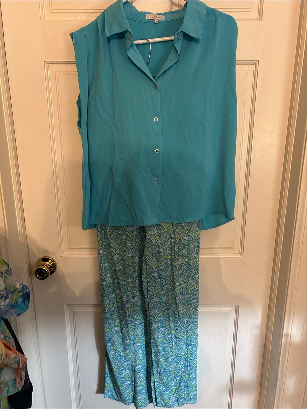 NWT Caribbean Joe Wide a leg  pants and Matching Turquoise Sleeveless  top EUC